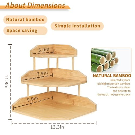HYNAWIN Bamboo Corner Desk Organizer Shelf, 3-Tier Triangle Storage Rack for Office & Home, Space-Saving Desktop Shelf for Books, Stationery, Makeup, Small Items HYNAWIN