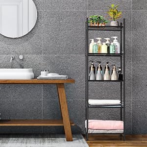 KANEODOT 5-Tier Storage Shelf Wire Bathroom Organizers, Heavy Duty Shelving Unit for Pantry Kitchen Bathroom Laundry Room Garage, Organization Home Corner Rack, Black KANEODOT