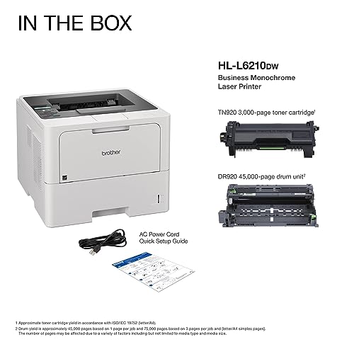 Brother HL-L6210DW Business Monochrome Laser Printer with Large Paper Capacity, Wireless Networking, and Duplex Printing, White Brother