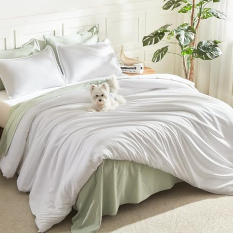 Litanika White Comforter Full Size Set, 3 Pieces Lightweight Solid Bedding Comforter Set, All Season Fluffy Bed Set Litanika