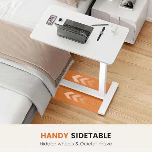 Sweetcrispy Overbed Bedside Table with Wheels, Adjustable Hospital & Home Use Bed Rolling Laptop Table, Mobile Standing Desk, White Sweetcrispy