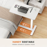 Sweetcrispy Overbed Bedside Table with Wheels, Adjustable Hospital & Home Use Bed Rolling Laptop Table, Mobile Standing Desk, White Sweetcrispy