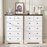 LDTTCUK 6 Drawer Dresser, Farmhouse Dresser Chest of Drawer for Bedroom, 48 Inch Tall Dresser, Wood Storage Chest of Drawers Storage Cabinet for Living Room, Entryway, Hallway, White LDTTCUK