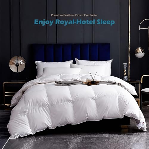 Cobnom® Luxury Organic Feather Down Comforter Full Size, All-Season Duvet Insert, Fluffy Fill-Power Down Feather Fibers Filled, 100% Cotton Cover, Medium Warm, 82x86 Inch, Ivory White Cobnom