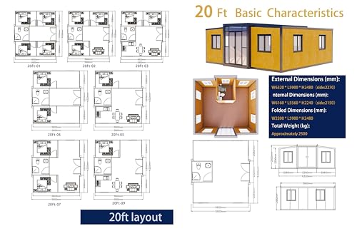 HUGHEARTS Portable Prefabricated Tiny Home 20x20ft, Mobile Expandable Plastic Prefab House for Hotel, Booth, Office, Guard House, Shop, Villa, Warehouse, Workshop (with Restroom)