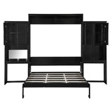 Quarte Queen Size Murphy Bed with Cabinet, Desk & Vanity - Space-Saving Wall Bed Furniture for Small Rooms,Multi-Functional Fold-Down Bed with Storage (Espresso#V) Quarte