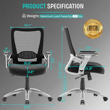SUNNOW Office Chair, Ergonomic Computer Desk Chair, Sturdy Executive Task Chair - Adjustable Lumbar Support, Flip-up Arms, Tilt Function, Comfy Wide Seat, Swivel Mesh Home Office Desk Chairs (Black) SUNNOW