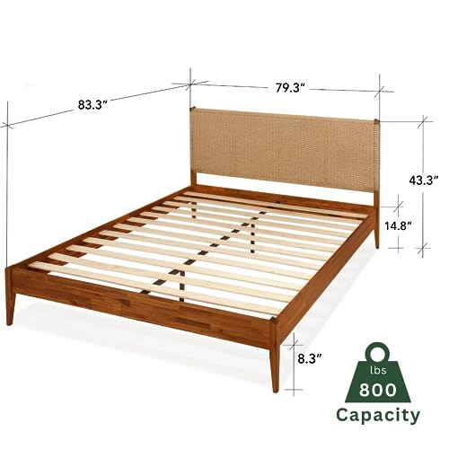 Bme Selina King Size Wood Platform Bed Frame with Handcrafted Paper Cord Headboard - No Box Spring Needed Bme
