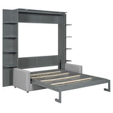 Merax Murphy Bed, Queen Size Wooden Wall Bed with Sofa for Bedroom, Wood Slat Support, No Box Spring Needed, Easy Assembly, Grey Merax