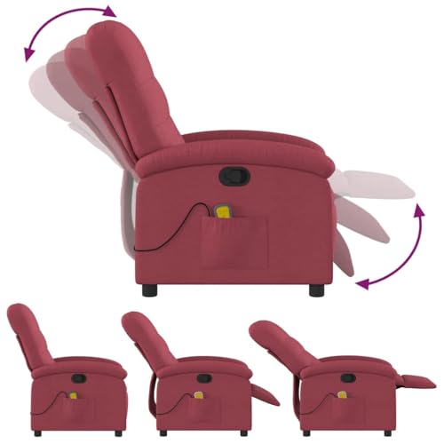 vidaXL Massage Recliner Chair, Adjustable Reclining Armchair for Elderly, Wingback Recliner for Home Theater Cinema, Modern Style, Wine Red Fabric
