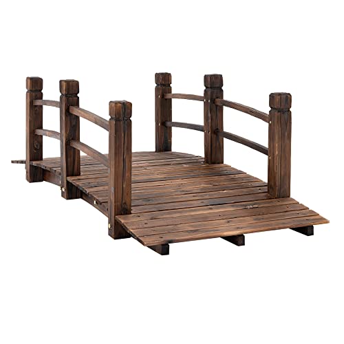 Outsunny Fir Wood Garden Bridge Arc Walkway with Side Railings for Backyards, Gardens, and Streams, Stained Wood, 60" x 26.5" x 19" - WoodArtSupply