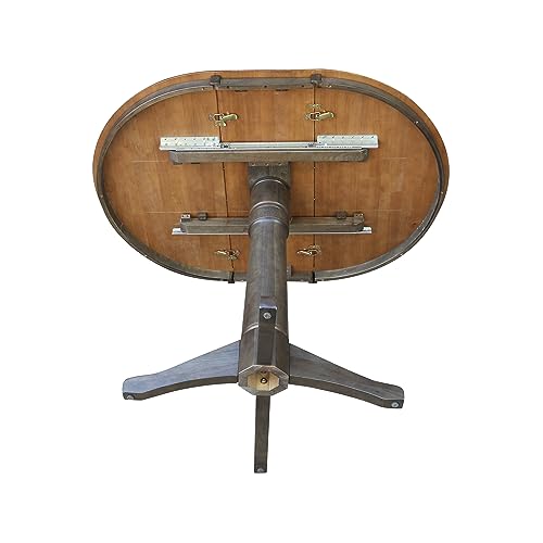 IC International Concepts 36" Round Top Pedestal 12" Leaf-36.1" H-Counter Height Dining Table, Hickory/Washed Coal IC International Concepts