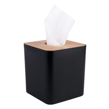 Tissue Box Cover,Tissue Holders,Tissue Box Holder for Bathrooms,Bamboo Cover Plate,Home and Office,5 * 5 * 5.4in (Black) MOCHTERO
