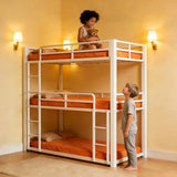 Feetice Triple Bunk Bed Twin Over Twin Over Twin, Heavy Duty White Metal Bunk Bed with Full-Length Guardrails, No Box Spring Needed, Easy Assembly, Family-Friendly for All Ages, Bedroom Furniture Feetice