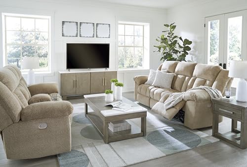 Signature Design by Ashley Tip-Off Classic Wall Hugger Power Reclining Sofa with Adjustable Headrest and USB Ports, Light Brown Signature Design by Ashley