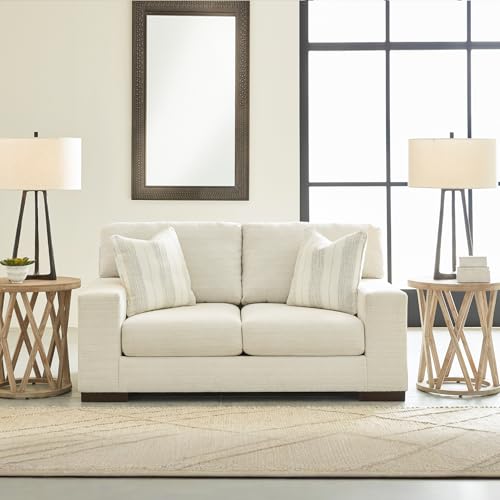 Signature Design by Ashley Maggie Contemporary Upholstered Loveseat with Accent Pillows, Off-White Signature Design by Ashley