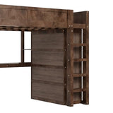 CKLMMC Wooden Queen Loft Bed with Desk, Headboard with Storage and USB, Space-Saving Modern Design for Small Rooms (Brown-Q1) CKLMMC