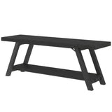 LVB Black Bench, Modern Storage Bench for Bedroom, Wood Metal Entryway Bench for Hallway Dining Living Room, Famrhouse Shoe Rack Indoor Accent Seating Bench for Foyer Entrance, Black Oak, 47 Inch Long LVB