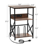 DALEMHOME Record Player Stand with Charging Station, 3-Tier Side Table for 100 Vinyl Storage, End Table for Living Room, Bedroom, Rustic Brown HKET1002BR DALEMHOME