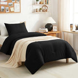CozyLux Black Comforter Set Twin/Twin XL Size, 2 Pieces Twin Extra Long Solid Breathable Quilted Bedding Sets, Luxury Fluffy Soft Bed Set with Down Alternative Comforter and 1 Pillowcase All Season CozyLux