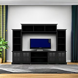 Harper & Bright Designs Modern TV Console Table for TVs Up to 70'', Minimalism Style Entertainment Wall Unit with Bridge, Multifunctional TV Stand with Tempered Glass Door, Black Harper & Bright Designs