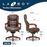La-Z-Boy Delano Big & Tall Executive Office Chair, Ergonomic Mid-Back Body Pillow Lumbar Support, ComfortCore Memory Foam Cushion, Mahogany Wood Arms & Swivel Base, Bonded Leather, Chestnut Brown La-Z-Boy