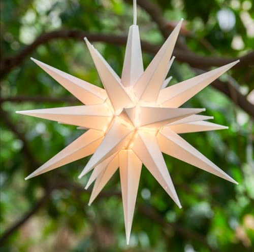 Elf Logic 21" Large Warm White LED Moravian Star - Hanging Outdoor Christmas Light - Use as Holiday Decoration, Porch Light, 3D Fixture, Advent Star, Wedding & Ballroom Venue Decor - Assembly Required Elf Logic