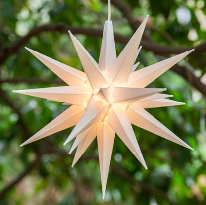 Elf Logic 21" Large Warm White LED Moravian Star - Hanging Outdoor Christmas Light - Use as Holiday Decoration, Porch Light, 3D Fixture, Advent Star, Wedding & Ballroom Venue Decor - Assembly Required