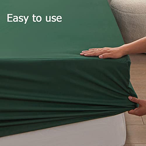 Bedding Queen Size Fitted Sheet Only- Bottom Matress Fitted Sheet-Fits 15inches Deep Pocket -Soft and Microfibe-Shrinkage and Fade Resistantr-Easy Care-Dark Green rushrushlulu