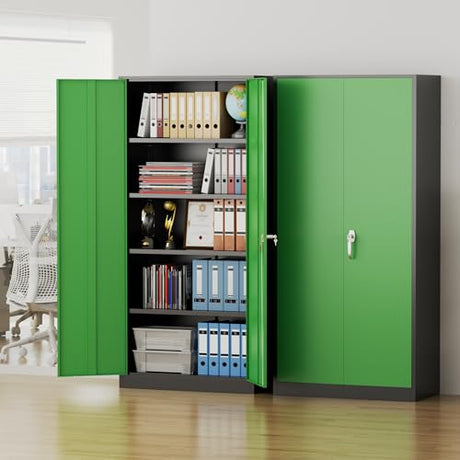 Pataku Metal Storage Cabinet, 72" Garage Cabinet with Doors and Shelves Lockable Steel Multifunctional Cabinets, File Cabinets for Home, Office, Warehouse(Black Green) Pataku