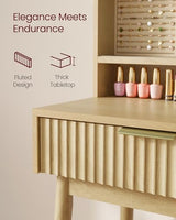 VASAGLE MAXE Collection - Vanity Desk with Sliding Mirror and Lights, Mid Century Modern Fluted Makeup Vanity with 10x Magnifying Mirror, Charging Station, Jewelry Storage, Oak Beige URDT139YC01S VASAGLE