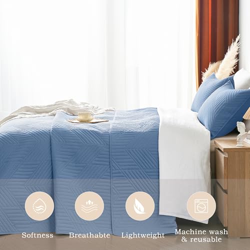 Davulos Twin Quilt Bedding Set,Bluish Grey Ultrasonic Quilt Set Reversible Microfiber Bedspread,Lightweight Soft Modern Geometric Coverlet Set for All Seasons(1 Quilt,1 Pillow Sham) Davulos