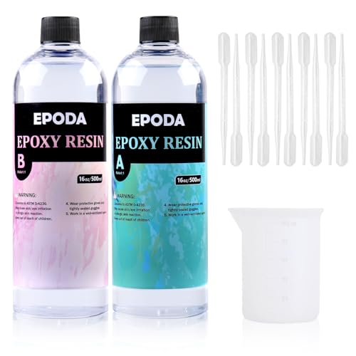EPODA Epoxy Resin 32oz, Crystal Clear Art Casting Resin and Hardener Hard, Perfect for Beginners, Epoxy Resin Kit for Art Craft EPODA