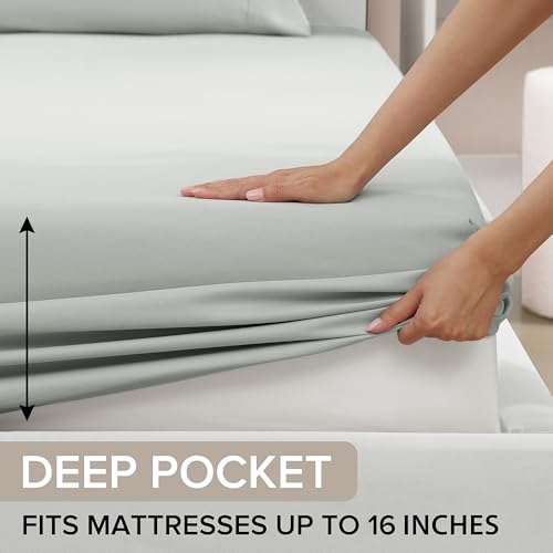 UGG Hedi Queen Sheet Set 4-Piece Luxury Cooling Sheets Deep Pockets Premium Bedding with 2 Pillow Shams Hypoallergenic Machine Washable Soft Lightweight Bed Set for Bedroom, Queen, Mineral Green UGG