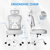 Freepub Ergonomic Office Chair with Headrest 3D, Mesh Office Desk Chair with Adjustable Lumbar Support, Computer Chair with Flip up Armrests, 350LBS Capacity - Design for Home/Offices - Grey Freepub