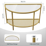 SAYGOER Glass Half Moon Console Table 2 Tier Narrow Entryway Table with Gold Metal Frames, Modern Couch Table Small Entry Way Tables, Easy Assembly, Clear Glass Gold Frames SAYGOER