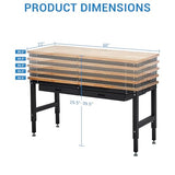 60 Inch Adjustable Work Table, 3000 Lbs Capacity Rubber Wood Tabletop Workbench, Heavy Duty Work Bench Table with 2 Drawers & Pegboard for Garage Woodworking Shop, with Power Outlet & Pegboard EliteEdge