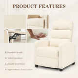 Furnimart Small Manual Recliner Chair for Small Spaces, Overstuffed Chenille Reclining Chair with Chunky Cushion, Comfortable Single Sofa Recliner for Adults, Living Room, Bedroom, Home Theater, Beige