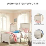 Signature Design by Ashley Willowton Casual Twin Panel Bed with Metal Slats, Foundation or Box Spring Needed, Whitewash Signature Design by Ashley