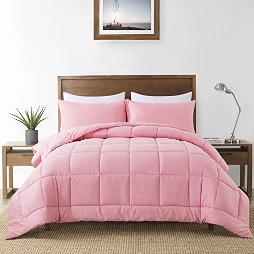 DOWNCOOL Full Size Comforter Sets -All Season Bedding Comforters Sets with 2 Pillow Cases -3 Pieces Bed Set Down Alternative Comforter Set -Pink Bedding Sets Full(82"x86") DOWNCOOL