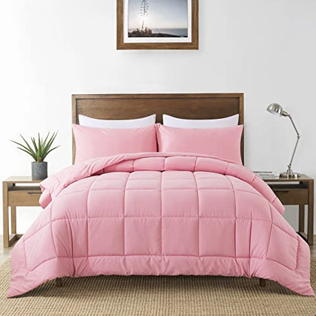 DOWNCOOL Full Size Comforter Sets -All Season Bedding Comforters Sets with 2 Pillow Cases -3 Pieces Bed Set Down Alternative Comforter Set -Pink Bedding Sets Full(82"x86") DOWNCOOL