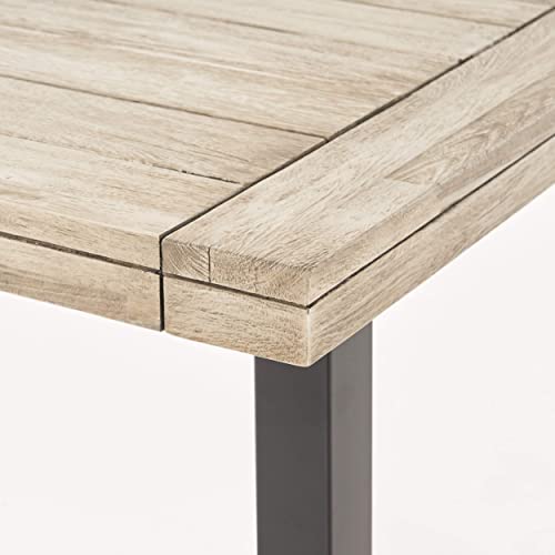 GDFStudio Outdoor Eight Seater Iron Dining Table, Light Gray and Black Finish GDFStudio