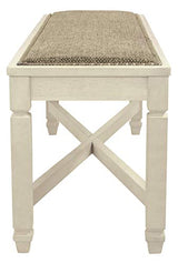 Signature Design by Ashley Bolanburg French Country Upholstered Dining Room Bench, Antique White Signature Design by Ashley