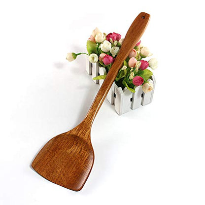 Linwnil Wooden Spatula for Cooking Nonstick, Kitchen Wok Spatula Utensil Set,15" Wooden Turner Serving Tool for High Heat Stirring in Nonstick Pans (2pcs -Wooden Spatula D)