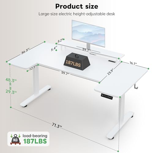 EnHomee 71 Inch Standing Desk Adjustable Electric with Monitor Stand, Computer Desk with Power Strip, Memory Height Home Office Desk for Home and Study Room, White EnHomee