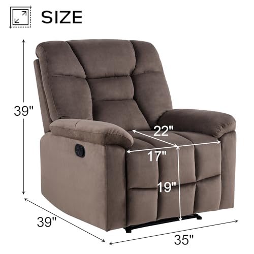 EBELLO Manual Recliner Chair for Adults with Soft Padded Headrest and Backrest, Overstuffed Single Recliner Sofa Chair for Living Room, Dark Brown
