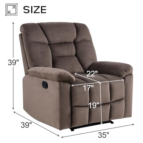 EBELLO Manual Recliner Chair for Adults with Soft Padded Headrest and Backrest, Overstuffed Single Recliner Sofa Chair for Living Room, Dark Brown EBELLO