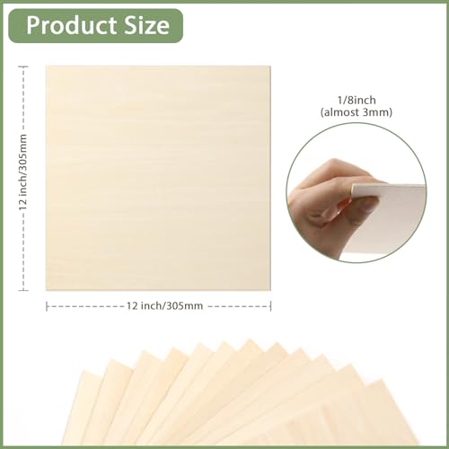12 Pack Basswood Sheets 1/10x12x12 Inch for Crafts,Unfinished Wood for Laser Cutting & Engraving,Wood Burining,Plywood for Architectural Models. ESRICH