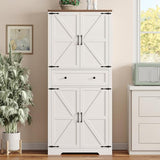 71" Tall Kitchen Pantry Storage Cabinet with Barn Doors and Shelves, White Farmhouse Linen Storage Cabinet With Drawers, Free standing Food Pantry Cabinets for Kitchen, Dining Room, Living Room Befrases