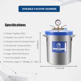 9 Gallon Tempered Glass Vacuum Chamber with Two Rubber Seals, 33L Stainless Steel Degassing Chamber Kit with 5 CFM 1/3HP Single Stage Vacuum Pump Without Oil, Perfect for Stabilizing Wood P PBAUTOS